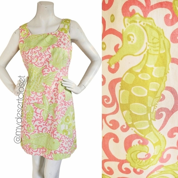 Lilly Pulitzer Dresses & Skirts - Lilly Pulitzer Pink Green Square Neck Seeworld Printed Day Dress